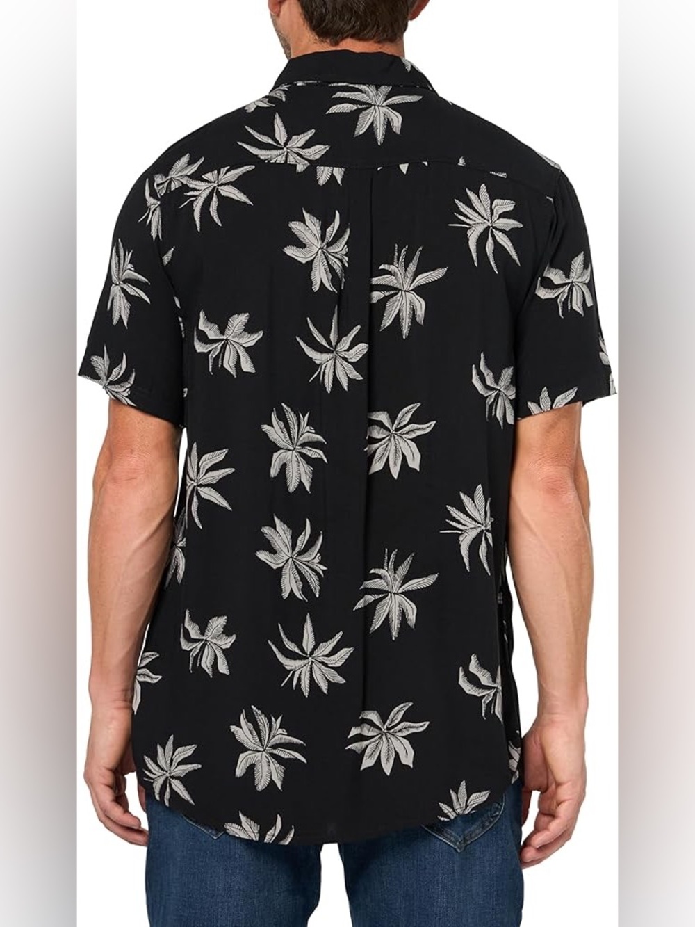 Rip Curl Fun Times Palm Print Button-Up Shirt XL Black Gray Viscose Camp Collar - Picture 2 of 9